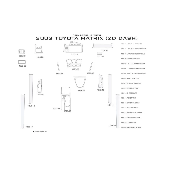 Toyota Matrix 2003-2004 Full Set Interior BD Dash Trim Kit