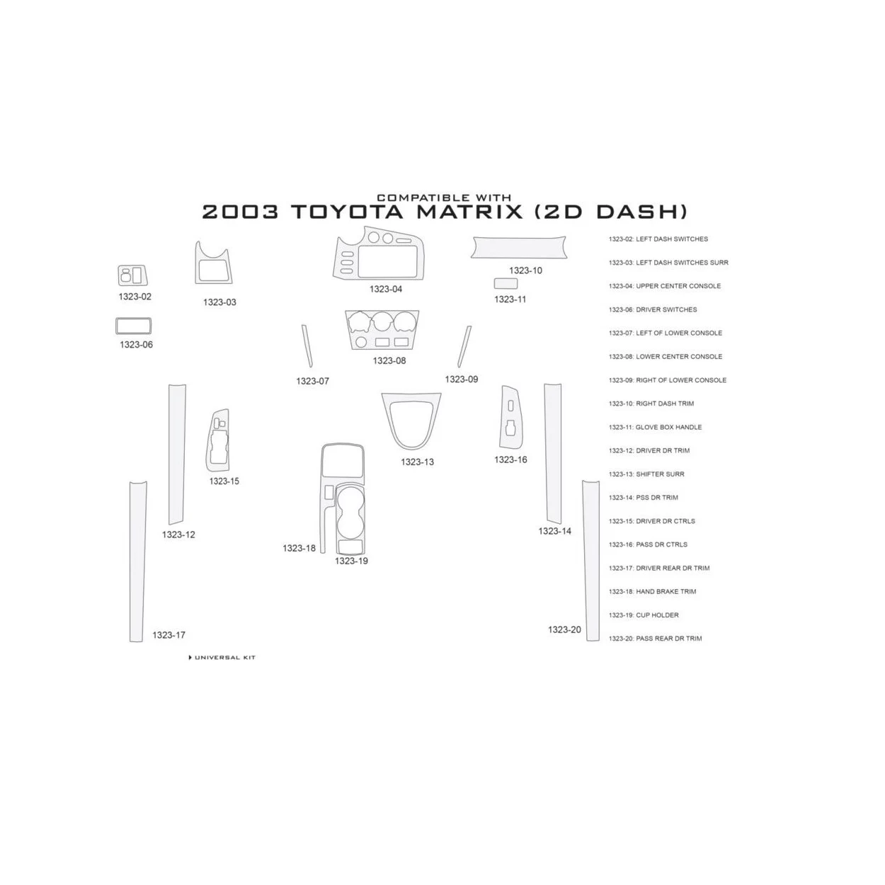 Toyota Matrix 2003-2004 Full Set Interior BD Dash Trim Kit