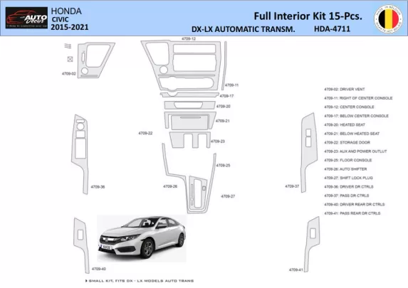 Honda Civic XI 2015-2021 Interior WHZ Dashboard trim kit 15 Parts - 1 - Interior Dash Trim Kit