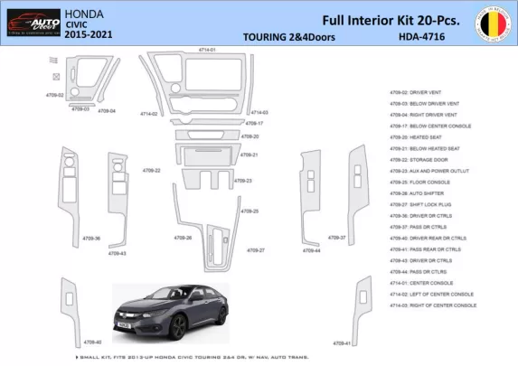 Honda Civic XI 2015-2021 Interior WHZ Dashboard trim kit 20 Parts - 1 - Interior Dash Trim Kit