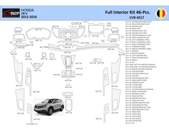 Honda CR-V 2012-2016 Interior WHZ Dashboard trim kit 46 Parts - 1 - Interior Dash Trim Kit