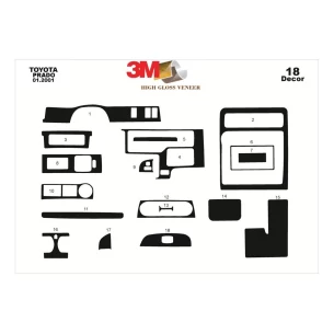 Toyota Prado 01.01-12.02 3D Interior Dashboard Trim Kit Dash Trim Dekor 18-Parts 2
