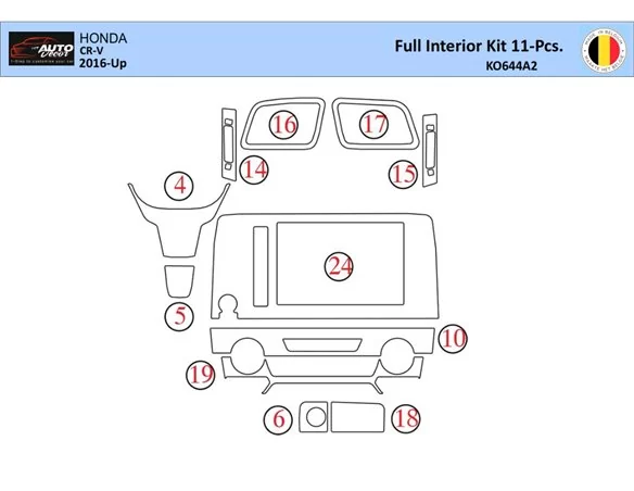 Honda CR-V 2016-2022 Interior WHZ Dashboard trim kit 16 Parts - 1 - Interior Dash Trim Kit