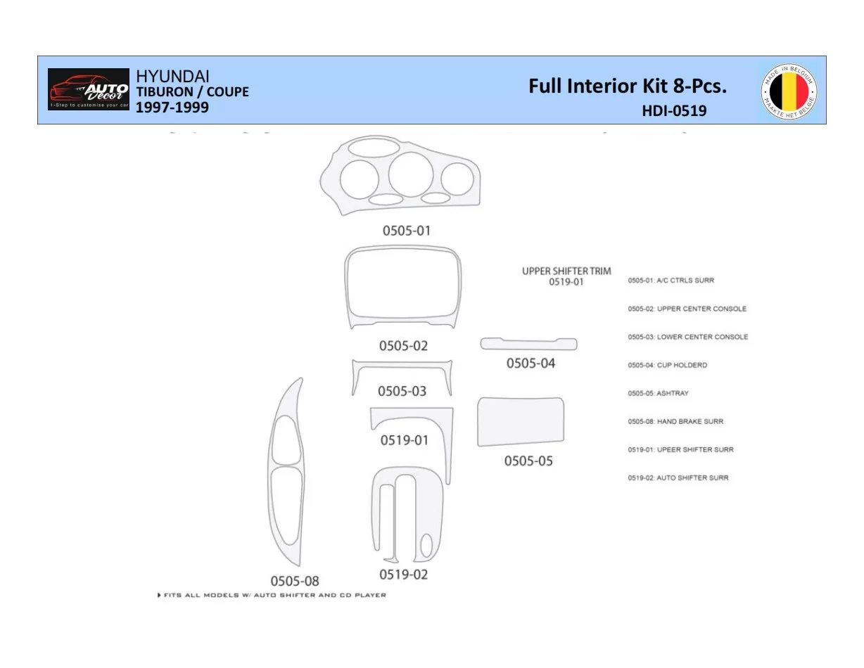 Hyunda Coupe 1997-1999 Interior WHZ Dashboard trim kit 20N Parts - 1 - Interior Dash Trim Kit