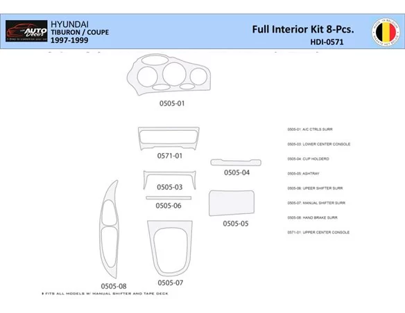 Hyunda Coupe 1997-1999 Interior WHZ Dashboard trim kit 20 Parts - 1 - Interior Dash Trim Kit