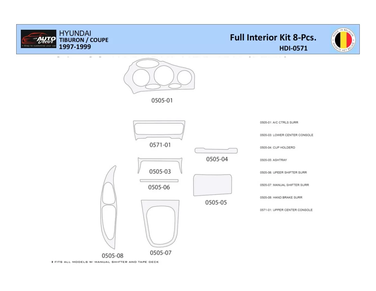 Hyunda Coupe 1997-1999 Interior WHZ Dashboard trim kit 20 Parts - 1 - Interior Dash Trim Kit