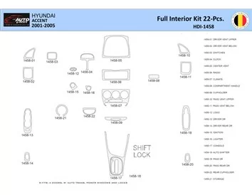 Hyundai Accent 2001-2005 Interior WHZ Dashboard trim kit 22 Parts - 1 - Interior Dash Trim Kit