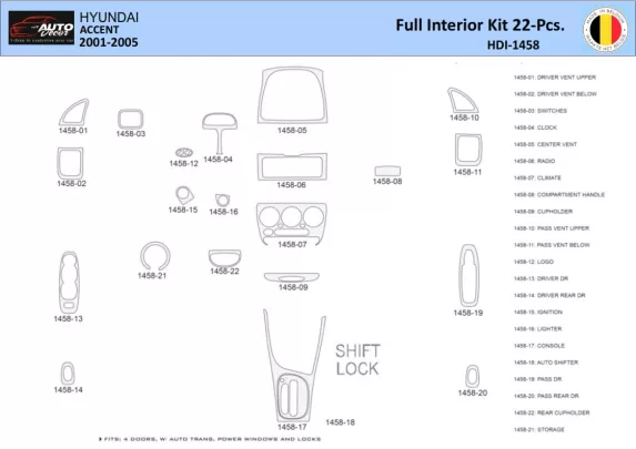 Hyundai Accent 2001-2005 Interior WHZ Dashboard trim kit 22 Parts - 1 - Interior Dash Trim Kit