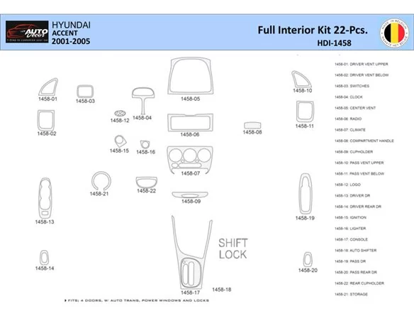 Hyundai Accent 2001-2005 Interior WHZ Dashboard trim kit 22 Parts - 1 - Interior Dash Trim Kit