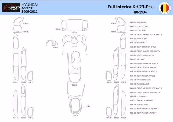 Hyundai Accent 2005-2011 Interior WHZ Dashboard trim kit 23 Parts - 1 - Interior Dash Trim Kit