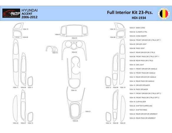 Honda Accord 1998-2000 2 Doors, Mtach OEM, 22 Parts set Interior BD Dash Trim Kit
