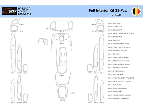 Hyundai Accent 2005-2011 Interior WHZ Dashboard trim kit 23 Parts - 1 - Interior Dash Trim Kit