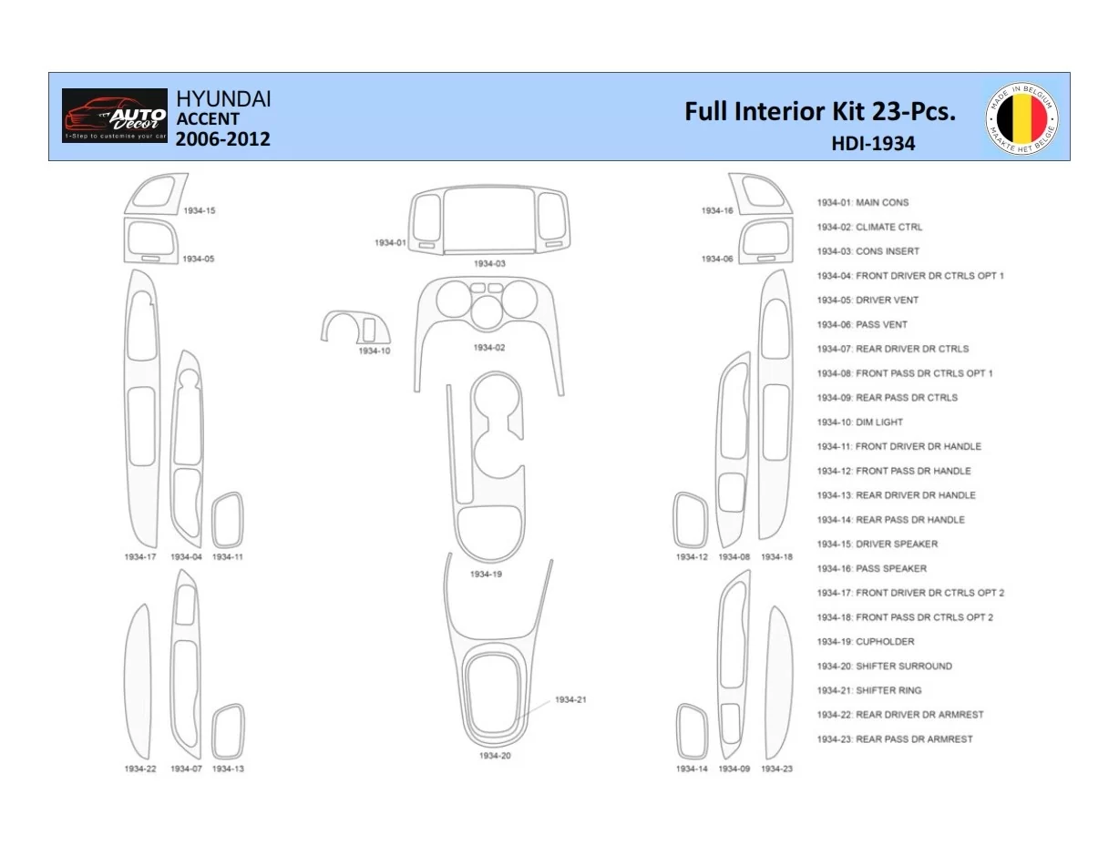 Hyundai Accent 2005-2011 Interior WHZ Dashboard trim kit 23 Parts - 1 - Interior Dash Trim Kit