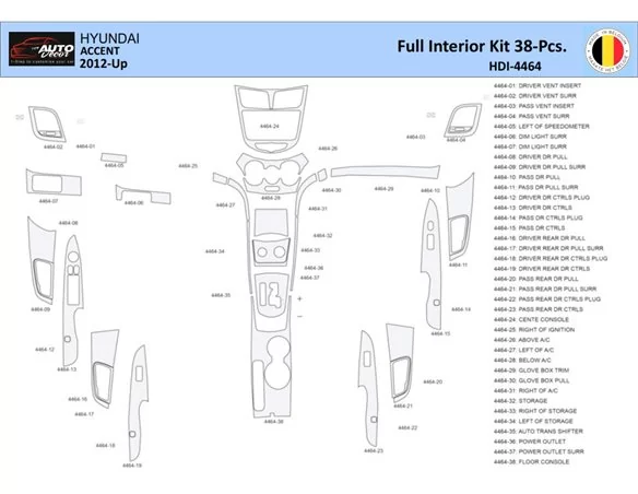 Hyundai Accent 2012-2017 Interior WHZ Dashboard trim kit 17 Parts - 1 - Interior Dash Trim Kit