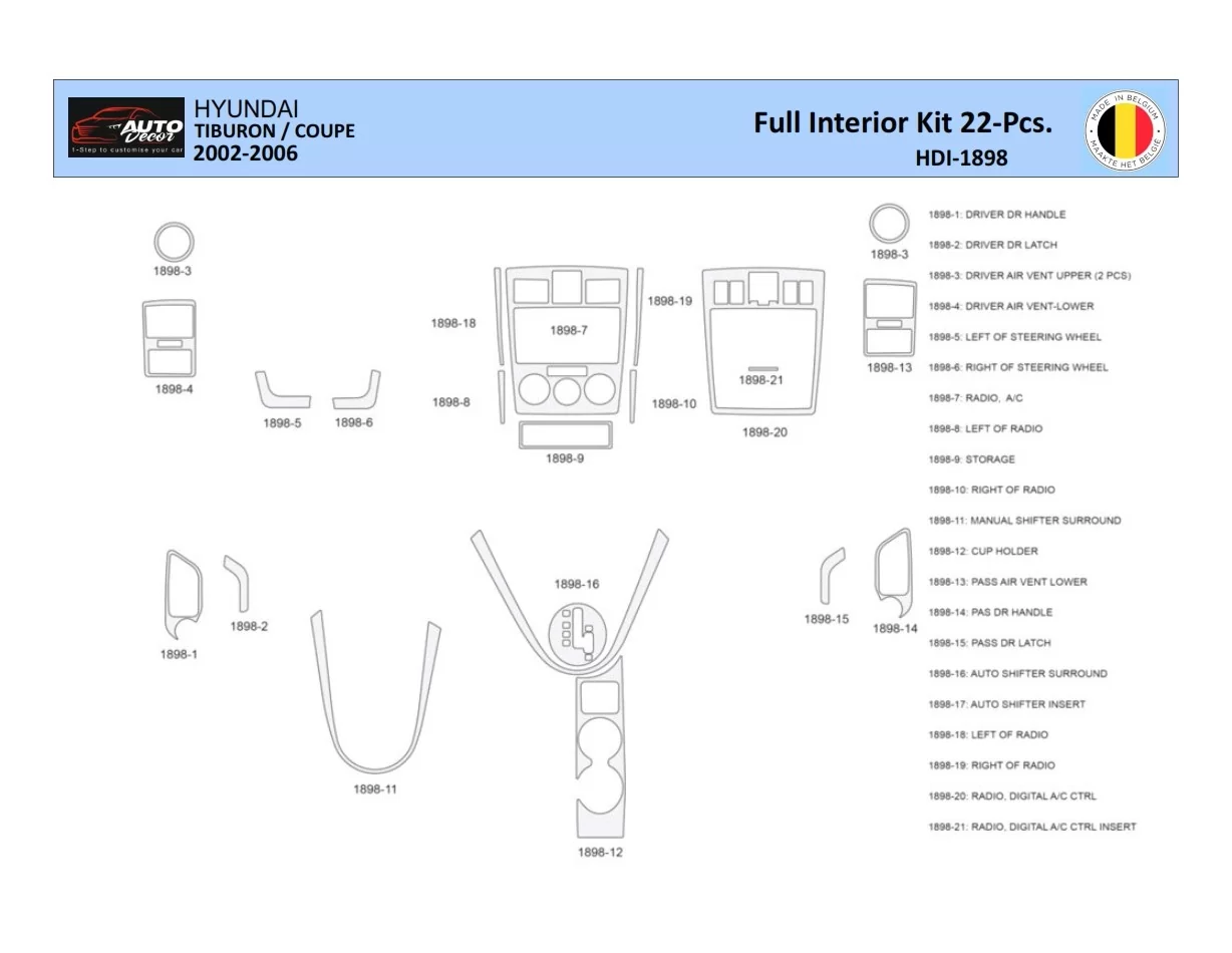Hyunda Coupe 2004-2008 Interior WHZ Dashboard trim kit 22 Parts - 1 - Interior Dash Trim Kit