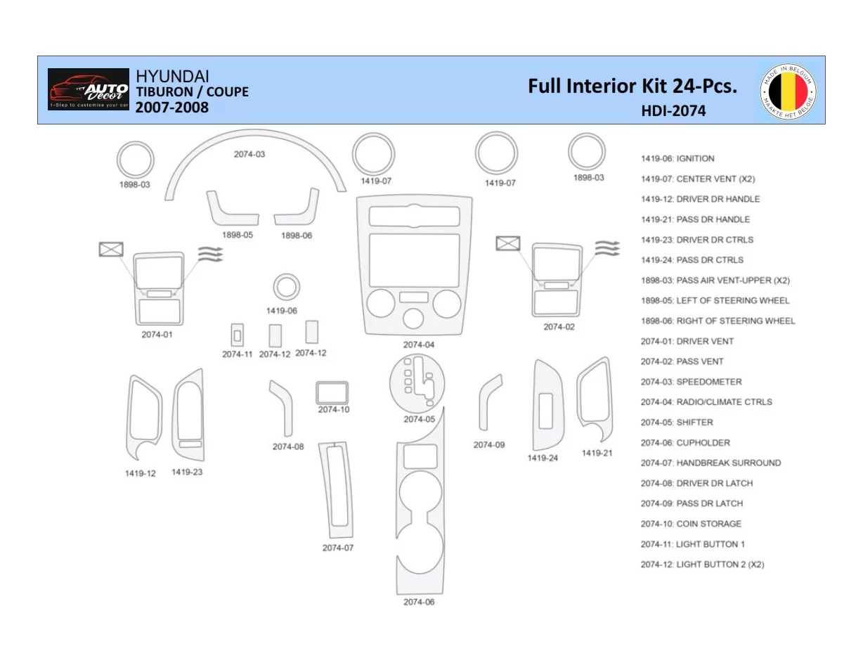 Hyunda Coupe 2007-2008 Interior WHZ Dashboard trim kit 24 Parts - 1 - Interior Dash Trim Kit