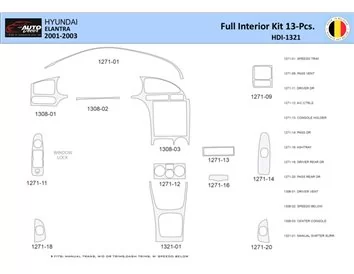Hyundai Elantra 2001-2003 Interior WHZ Dashboard trim kit 13 Parts - 1 - Interior Dash Trim Kit