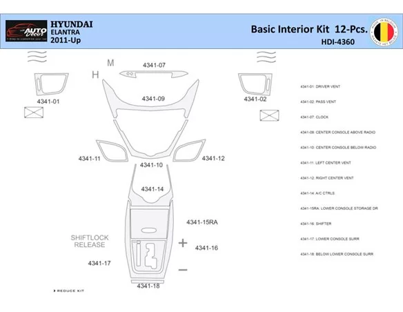 Hyundai Elantra 2010-2015 Interior WHZ Dashboard trim kit 12 Parts - 1 - Interior Dash Trim Kit