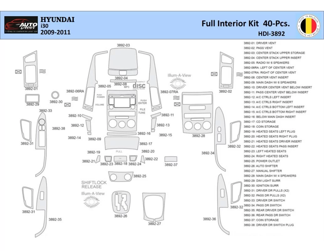 Hyundai-i30 2009-2011 Interior WHZ Dashboard trim kit 40 Parts - 1 - Interior Dash Trim Kit