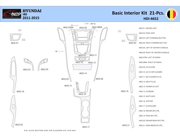 Hyundai i40 2011-2015 Interior WHZ Dashboard trim kit 21 Parts - 1 - Interior Dash Trim Kit