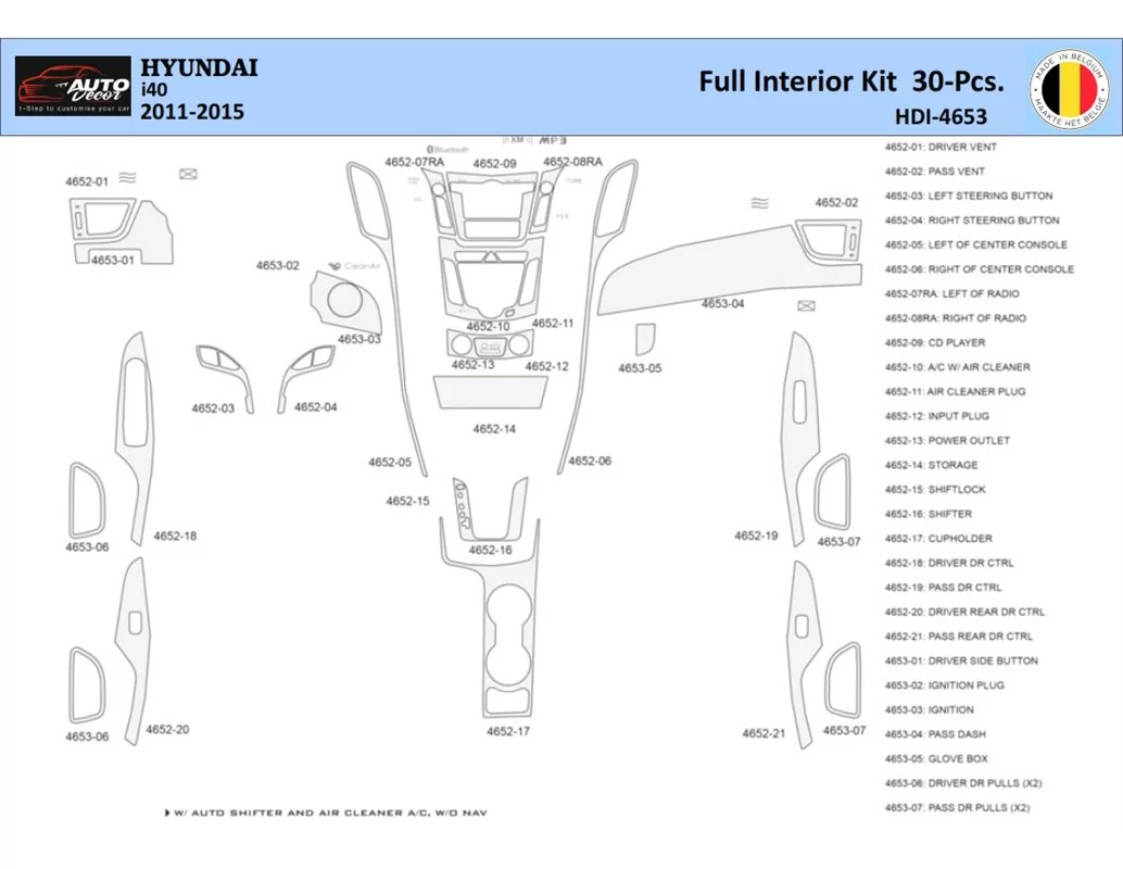 Hyundai i40 2011-2015 Interior WHZ Dashboard trim kit 30 Parts - 1 - Interior Dash Trim Kit