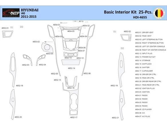 Hyundai i40 2011-2015 Interior WHZ Dashboard trim kit 25 Parts - 1 - Interior Dash Trim Kit