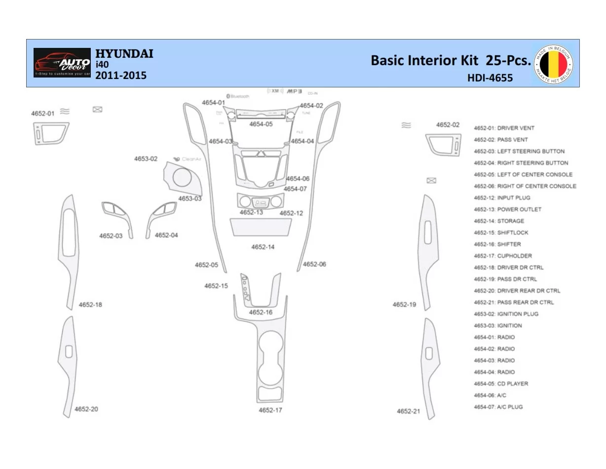 Hyundai i40 2011-2015 Interior WHZ Dashboard trim kit 25 Parts - 1 - Interior Dash Trim Kit