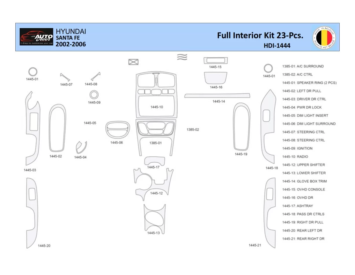 Hyundai Santa Fe 2002-2006 Interior WHZ Dashboard trim kit 23 Parts - 1 - Interior Dash Trim Kit