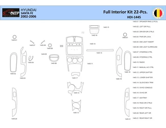 Hyundai Santa Fe 2002-2006 Interior WHZ Dashboard trim kit 22 Parts - 1 - Interior Dash Trim Kit