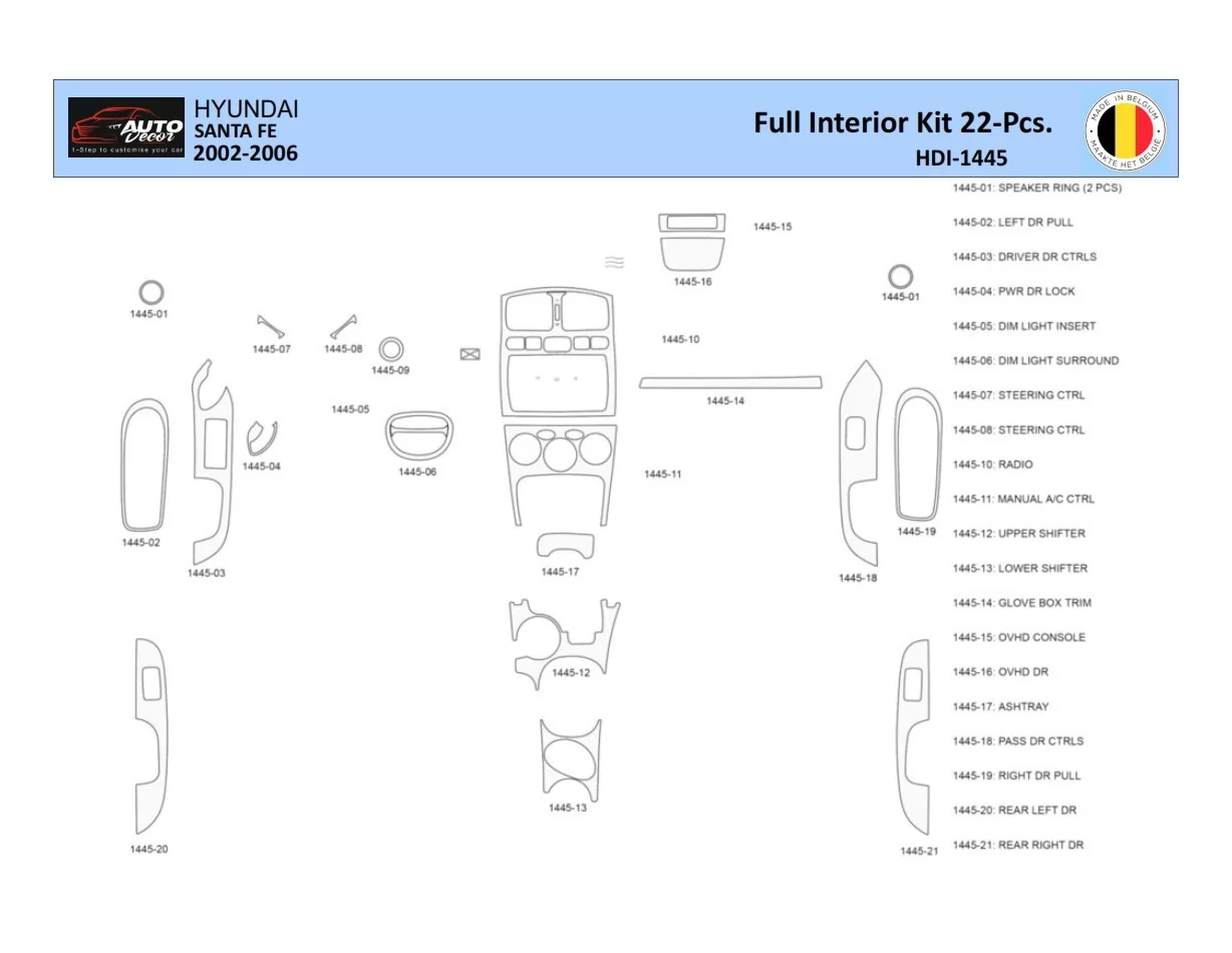 Hyundai Santa Fe 2002-2006 Interior WHZ Dashboard trim kit 22 Parts - 1 - Interior Dash Trim Kit