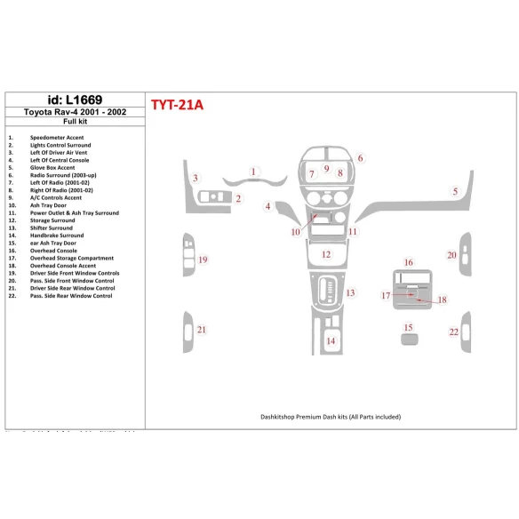 Toyota RAV-4 2001-2002 Full Set Interior BD Dash Trim Kit