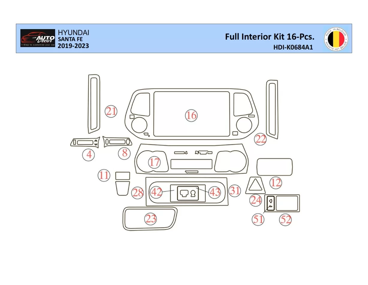 Hyundai Santa Fe 2019-2022 Interior WHZ Dashboard trim kit 21 Parts - 1 - Interior Dash Trim Kit