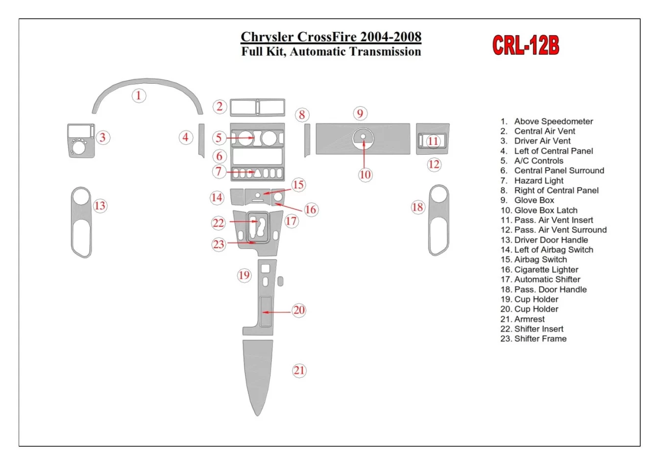 Chrysler CrossFire 2004-UP Full Set, Automatic Gear Interior BD Dash Trim Kit - 1 - Interior Dash Trim Kit