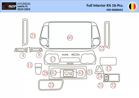 Hyundai Santa Fe 2019-2022 Interior WHZ Dashboard trim kit 31 Parts - 1 - Interior Dash Trim Kit