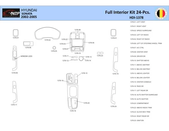 Hyundai Sonata 2002-2005-24 Interior WHZ Dashboard trim kit 24 Parts - 1 - Interior Dash Trim Kit