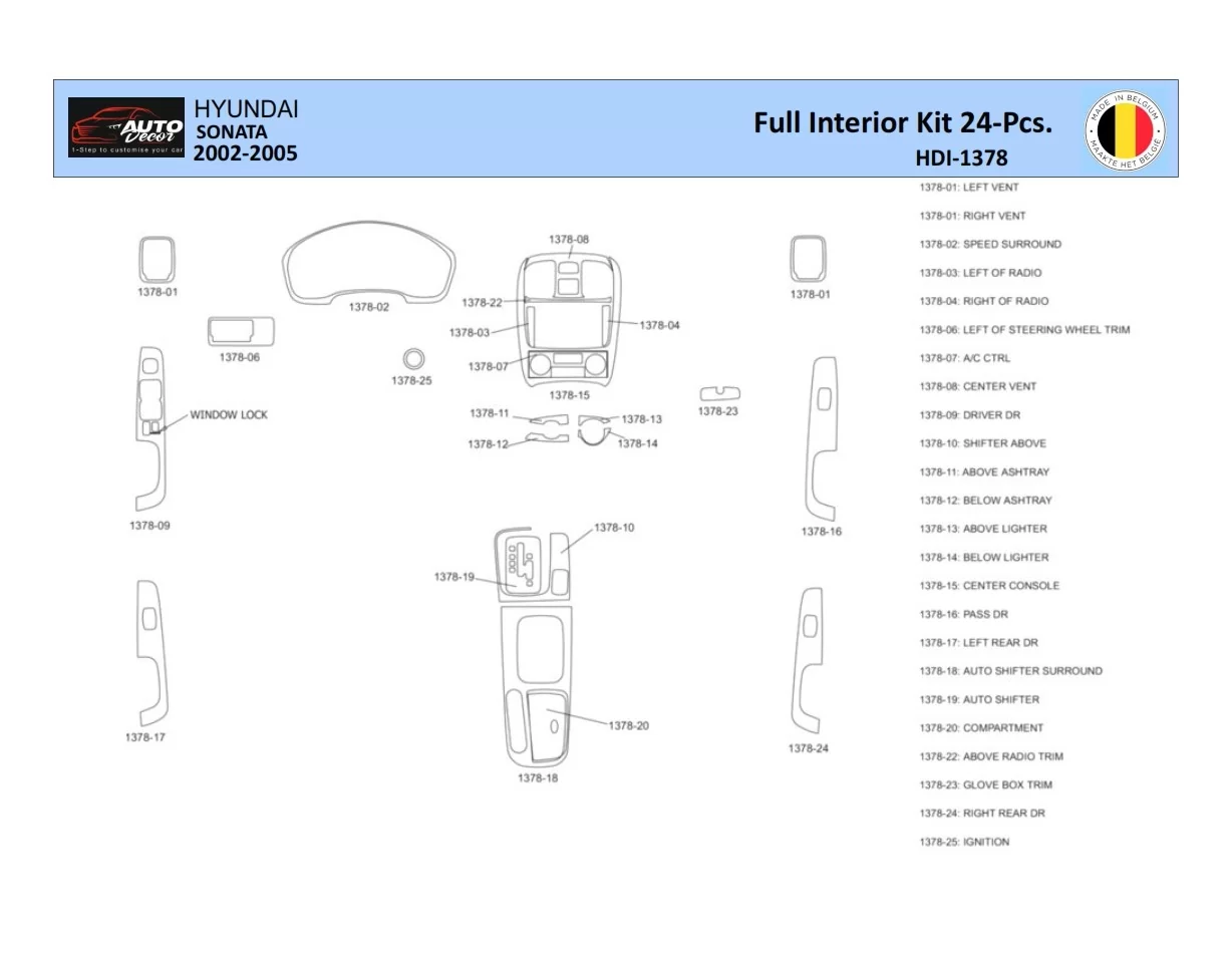 Hyundai Sonata 2002-2005-24 Interior WHZ Dashboard trim kit 24 Parts - 1 - Interior Dash Trim Kit