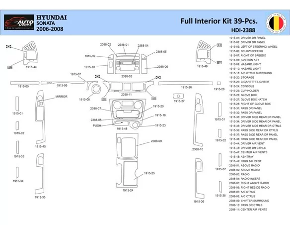 Hyundai Sonata 2006-2008 Interior WHZ Dashboard trim kit 39 Parts - 1 - Interior Dash Trim Kit