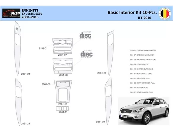 Infiniti EX35 2008-2013 Interior WHZ Dashboard trim kit 10 Parts - 1 - Interior Dash Trim Kit