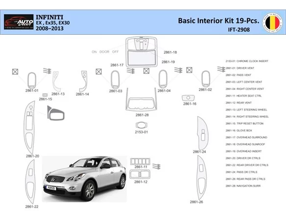 Infiniti EX35 2008-2013 Interior WHZ Dashboard trim kit 19 Parts - 1 - Interior Dash Trim Kit