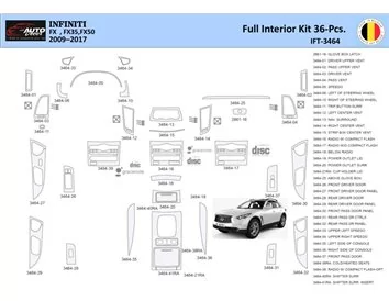 Infiniti FX S51 2009-2017 Interior WHZ Dashboard trim kit 36 Parts - 1 - Interior Dash Trim Kit