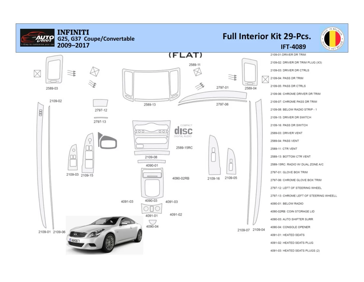 Infiniti G25 2009–2015 Convertible Interior WHZ Dashboard trim kit 29 Parts - 1 - Interior Dash Trim Kit
