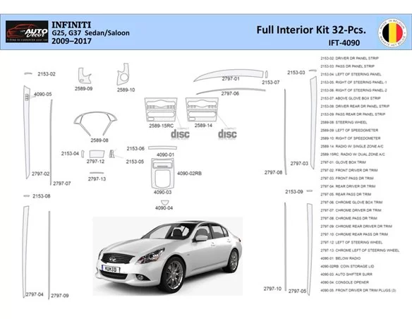 Infiniti G25 2009–2015 Convertible Interior WHZ Dashboard trim kit 32 Parts - 1 - Interior Dash Trim Kit
