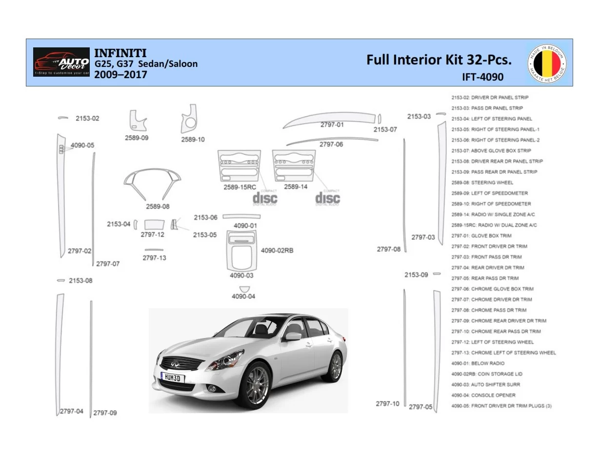 Infiniti G25 2009–2015 Convertible Interior WHZ Dashboard trim kit 32 Parts - 1 - Interior Dash Trim Kit