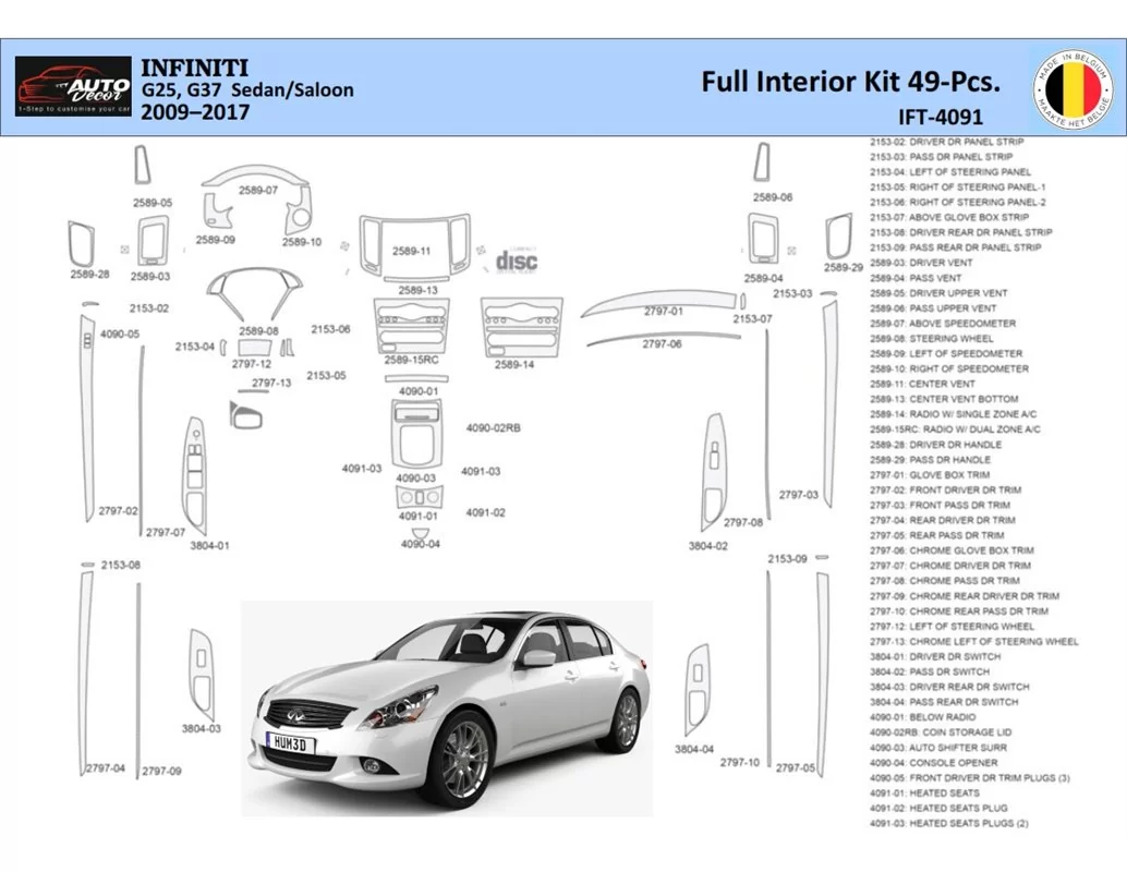 Infiniti G25 2009–2015 Convertible Interior WHZ Dashboard trim kit 49 Parts - 1 - Interior Dash Trim Kit
