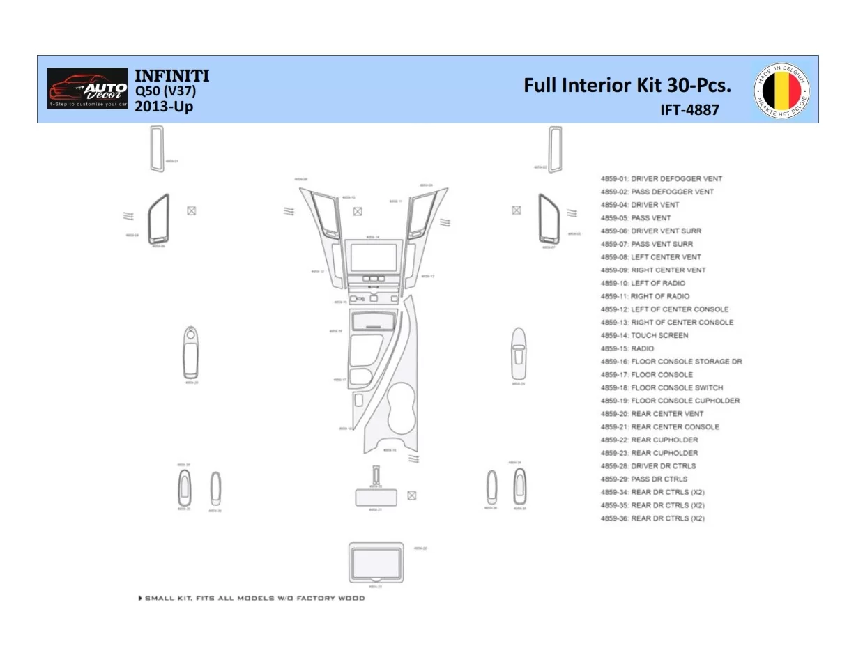 Infiniti Q50 V37 2014–present Interior WHZ Dashboard trim kit 30 Parts - 1 - Interior Dash Trim Kit