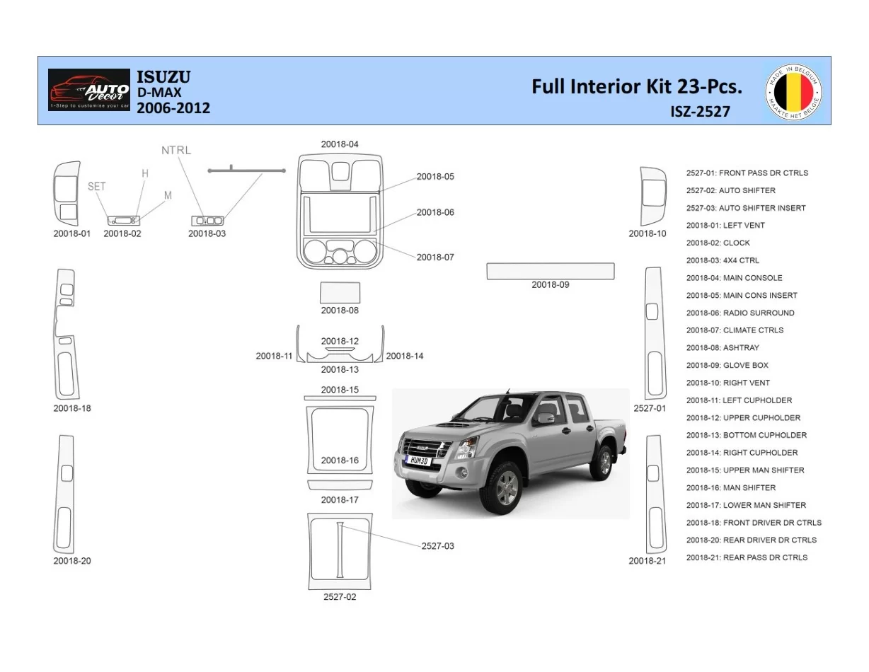 Isuzu D-Max Interior WHZ Dashboard trim kit 23 Parts - 1 - Interior Dash Trim Kit