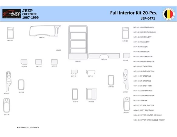 Jeep Cherokee 1997-1999 Interior WHZ Dashboard trim kit 20 Parts - 1 - Interior Dash Trim Kit