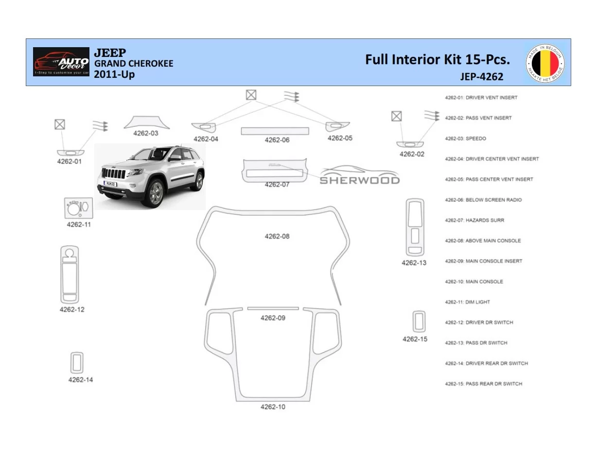 Jeep Grand Cherokee 2011-2020 Interior WHZ Dashboard trim kit 15 Parts - 1 - Interior Dash Trim Kit