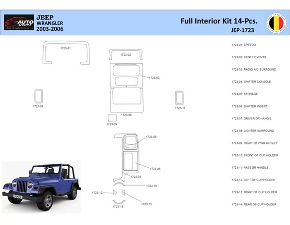 Jeep Wrangler 2003 Interior WHZ Dashboard trim kit 14 Parts - 1 - Interior Dash Trim Kit