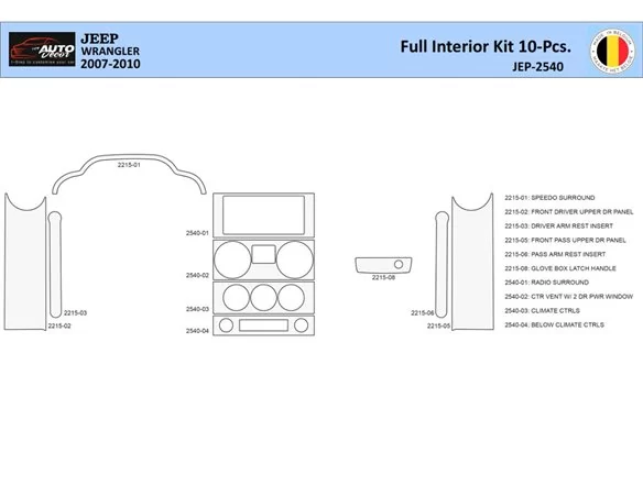 Jeep Wrangler 2007-2010 Interior WHZ Dashboard trim kit 10 Parts - 1 - Interior Dash Trim Kit